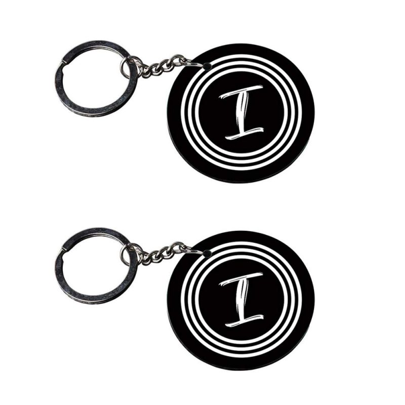 Crafty Worth | Alphabet I keychain | keychain of love customized keychain with photo Printed Wooden Keychain| Circle Shape Set of 2 keyrings 2x2 inch