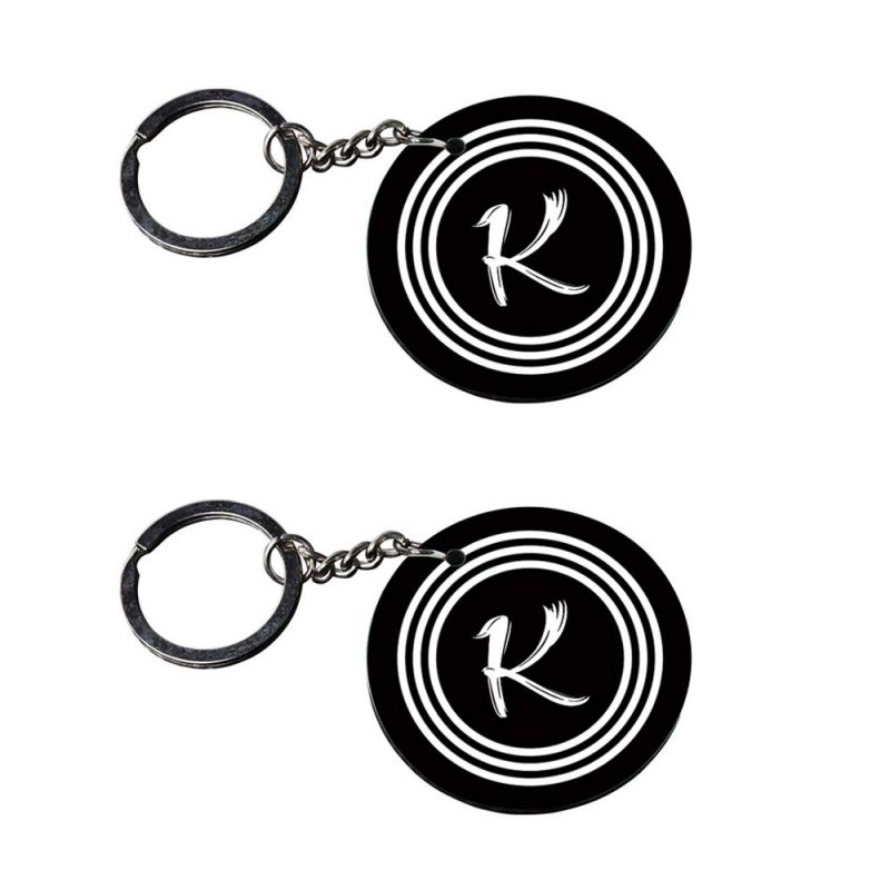Round Letter K Black Keychain