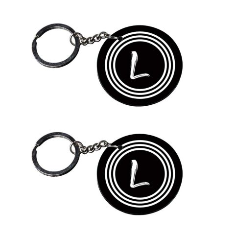 Crafty Worth | Alphabet L keychain | keychain pouch customized keychain with photo Printed Wooden Keychain| Circle Shape Set of 2 keyrings 2×2 inch