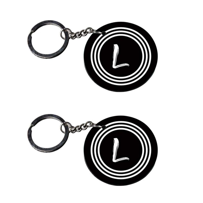 Round Initial L Black Keychain