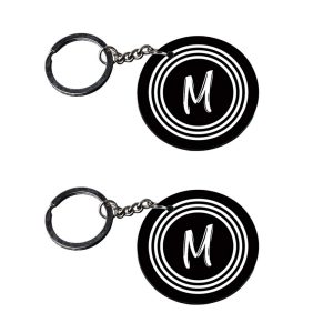 | Alphabet M keychain | keychain personalized customized keychain with photo Printed Wooden Keychain| Circle Shape Set of 2 k
