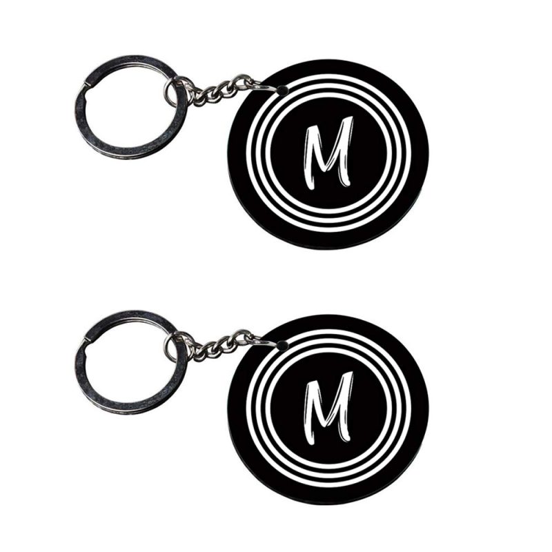 Round Black Initial M Keychain