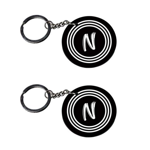 Crafty Worth | Alphabet N keychain | keychain photo customized keychain with photo Printed Wooden Keychain| Circle Shape Set of 2 keyrings 2×2 inch