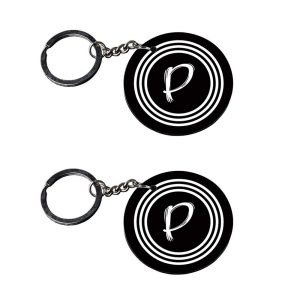 | Alphabet P keychain | p keychain customized keychain with photo Printed Wooden Keychain| Circle Shape Set of 2 keyrings 2x2