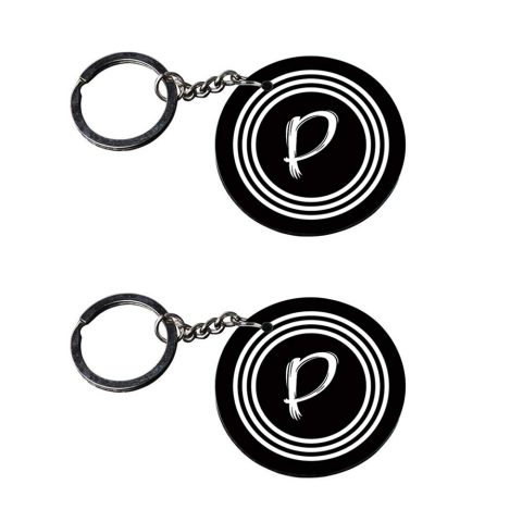Crafty Worth | Alphabet P keychain | p keychain customized keychain with photo Printed Wooden Keychain| Circle Shape Set of 2 keyrings 2×2 inch