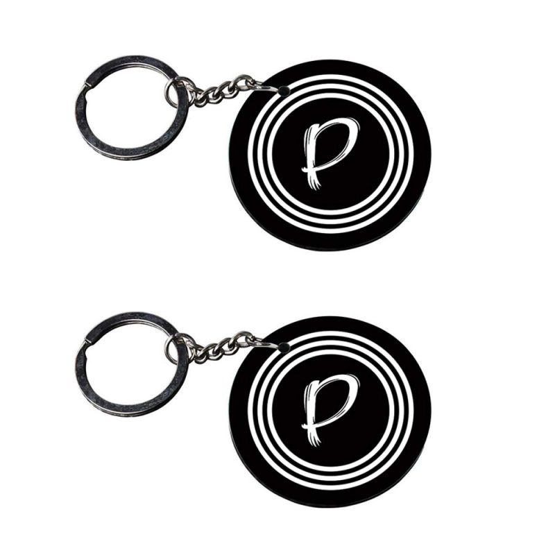 Personalized Alphabet P Round Keychain Set