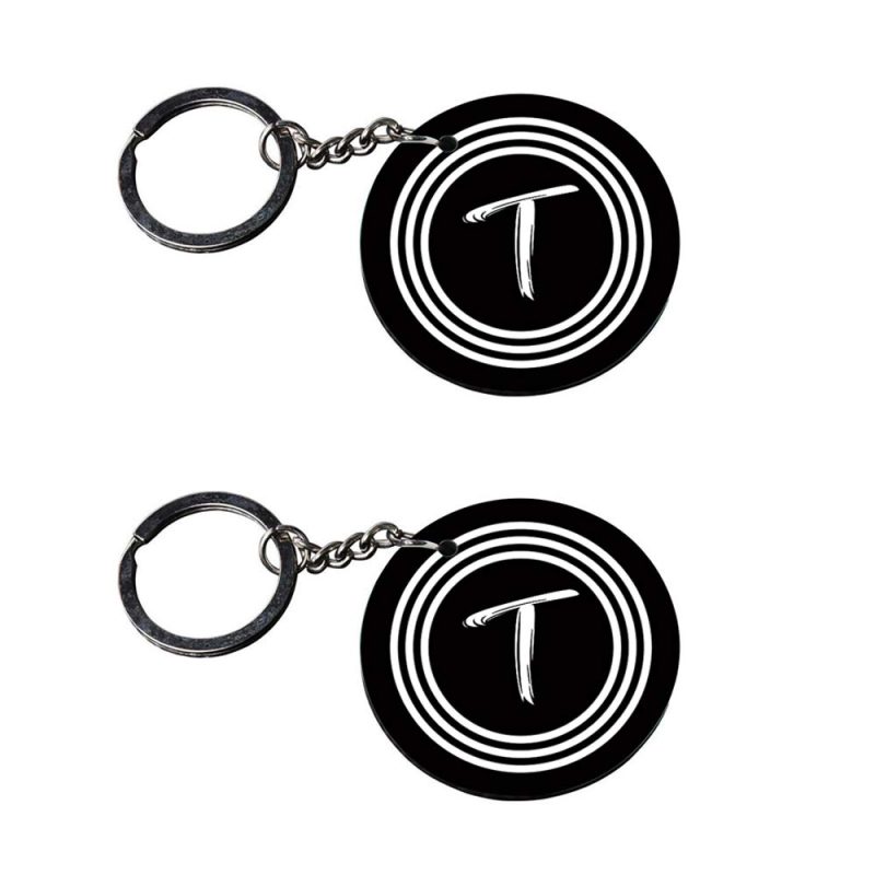 Round Alphabet T Initial Keychain