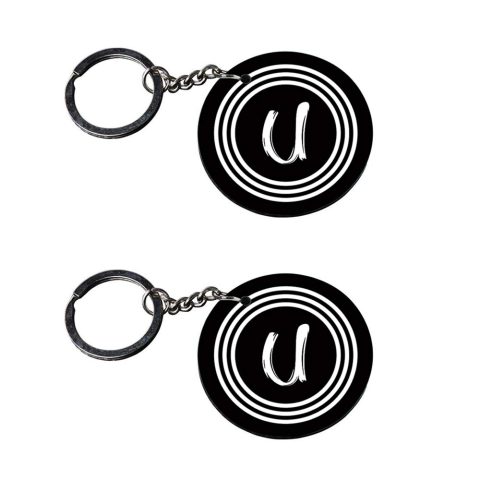 Crafty Worth | Alphabet U keychain | keychain quran customized keychain with photo Printed Wooden Keychain| Circle Shape Set of 2 keyrings 2×2 inch