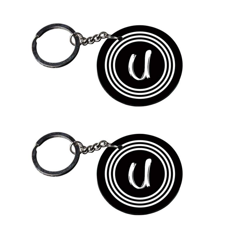 Alphabet U Circular Black Keychain