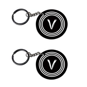 | Alphabet V keychain | keychain quirky customized keychain with photo Printed Wooden Keychain| Circle Shape Set of 2 keyring