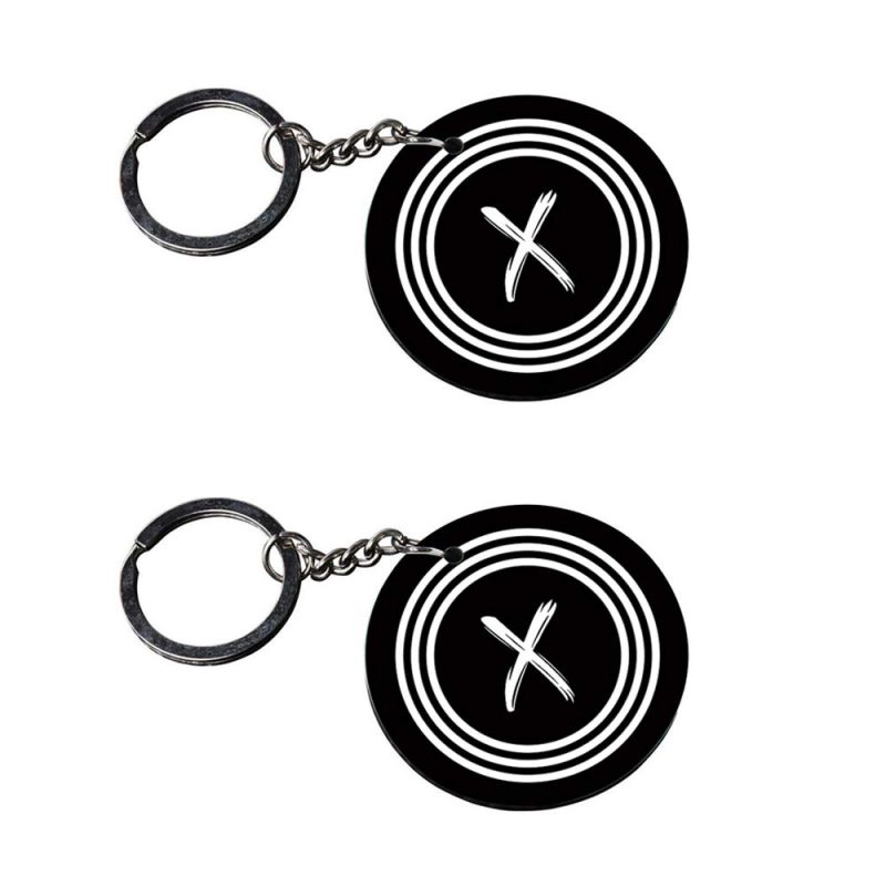 Alphabet X Round Black Keychain