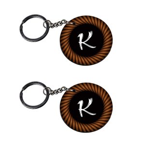 | Alphabet K keychain | keychain set customized keychain with photo Printed Wooden Keychain| Circle Shape Set of 2 keyrings 2