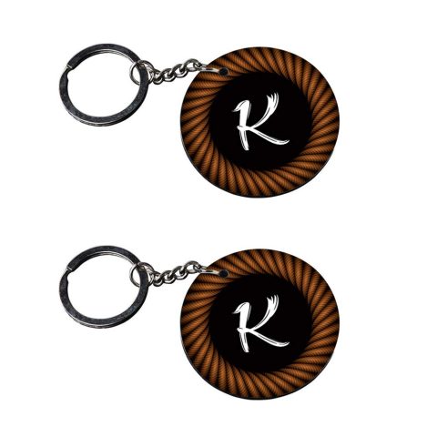 Crafty Worth | Alphabet K keychain | keychain set customized keychain with photo Printed Wooden Keychain| Circle Shape Set of 2 keyrings 2×2 inch