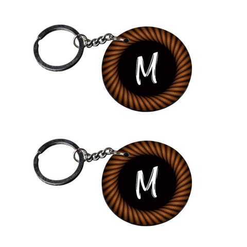 Crafty Worth | Alphabet M keychain | keychain stand for home customized keychain with photo Printed Wooden Keychain| Circle Shape Set of 2 keyrings 2×2 inch