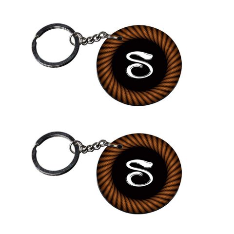 Crafty Worth | Alphabet S keychain | keychain tag customized keychain with photo Printed Wooden Keychain| Circle Shape Set of 2 keyrings 2×2 inch - alternate view