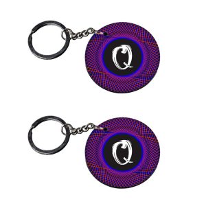 | Alphabet Q keychain | keychain with hook customized keychain with photo Printed Wooden Keychain| Circle Shape Set of 2 keyr