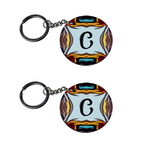 Crafty Worth | Alphabet C keychain | keychain yin yang customized keychain with photo Printed Wooden Keychain| Circle Shape Set of 2 keyrings 2×2 inch