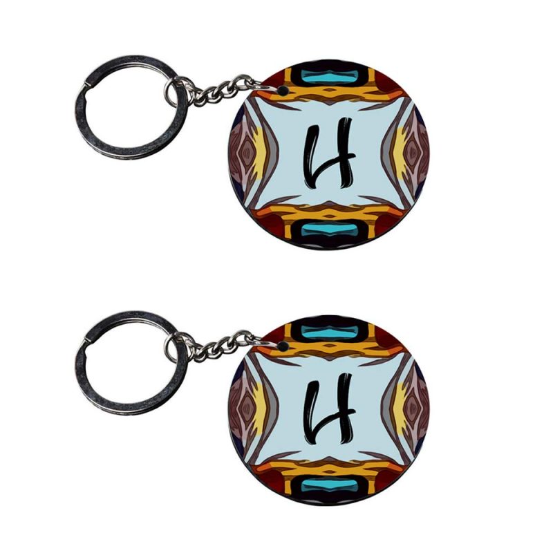 Round Letter H Patterned Keychain