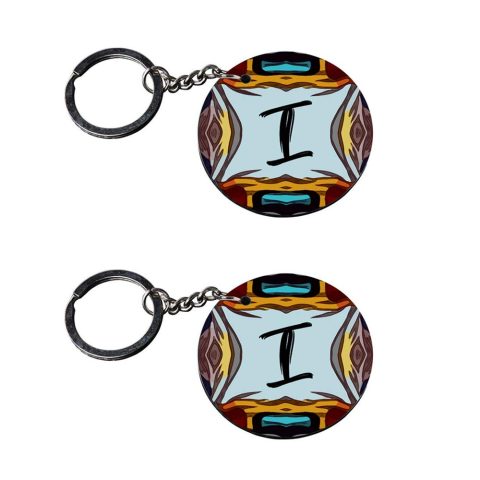 Crafty Worth | Alphabet I keychain | keychain zippo lighter customized keychain with photo Printed Wooden Keychain| Circle Shape Set of 2 keyrings 2×2 inch