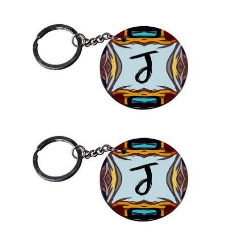 Crafty Worth | Alphabet J keychain | z keychain customized keychain with photo Printed Wooden Keychain| Circle Shape Set of 2 keyrings 2×2 inch - alternate view