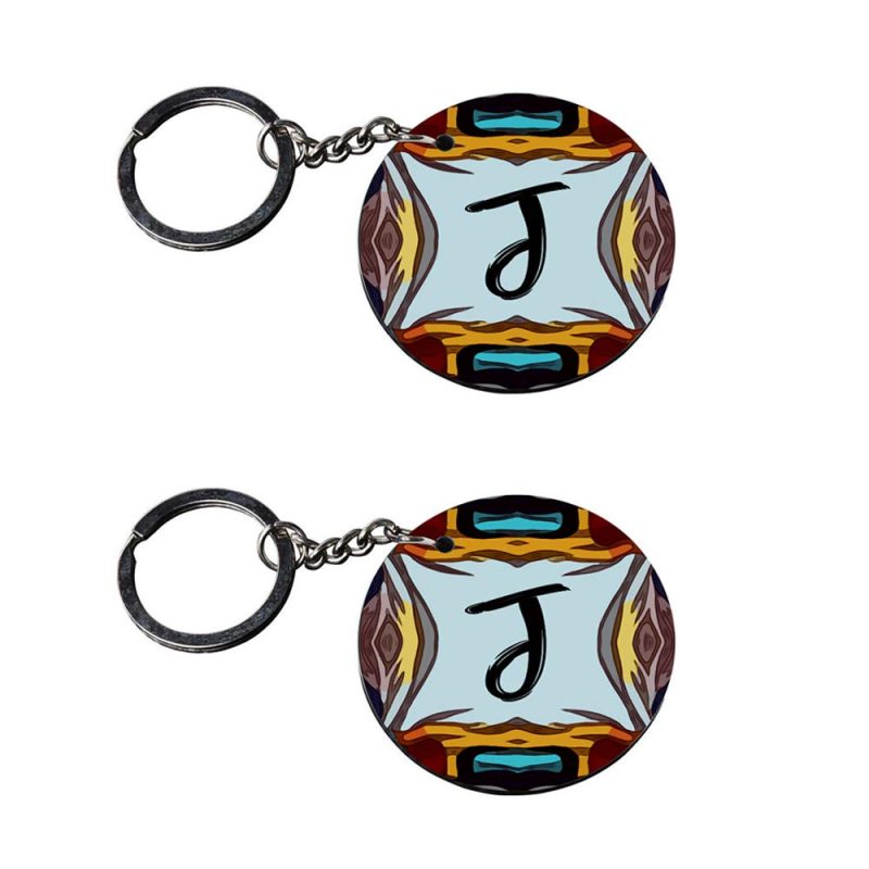 Round Initial J Abstract Pattern Keychain