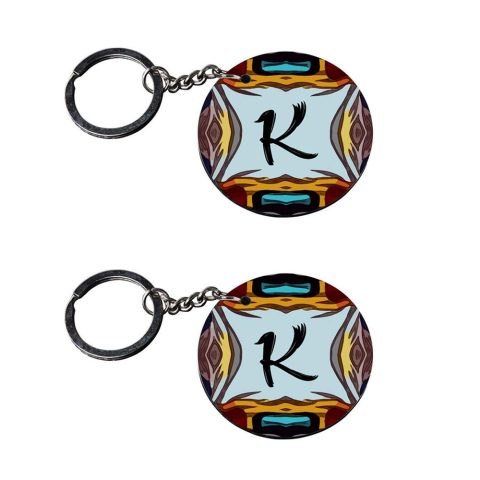 Crafty Worth | Alphabet K keychain | 007 keychain customized keychain with photo Printed Wooden Keychain| Circle Shape Set of 2 keyrings 2×2 inch - alternate view