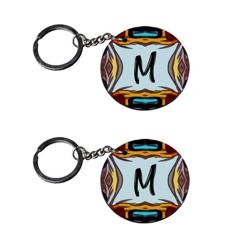 Crafty Worth | Alphabet M keychain | vicks inhaler keychain – 0.5 ml customized keychain with photo Printed Wooden Keychain| Circle Shape Set of 2 keyrings 2×2 inch