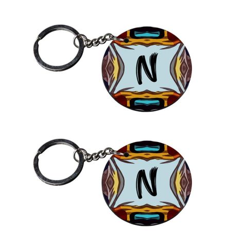 Crafty Worth | Alphabet N keychain | keychain 100 rupees customized keychain with photo Printed Wooden Keychain| Circle Shape Set of 2 keyrings 2×2 inch - alternate view