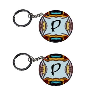 | Alphabet P keychain | keychain 100kmph customized keychain with photo Printed Wooden Keychain| Circle Shape Set of 2 keyrin
