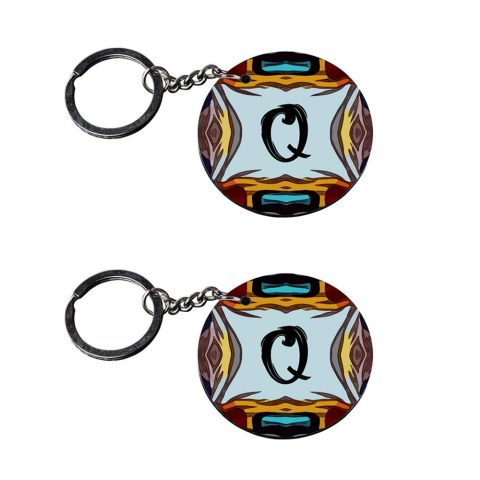 Crafty Worth | Alphabet Q keychain | keychain 100 rupees for girls customized keychain with photo Printed Wooden Keychain| Circle Shape Set of 2 keyrings 2×2 inch - alternate view
