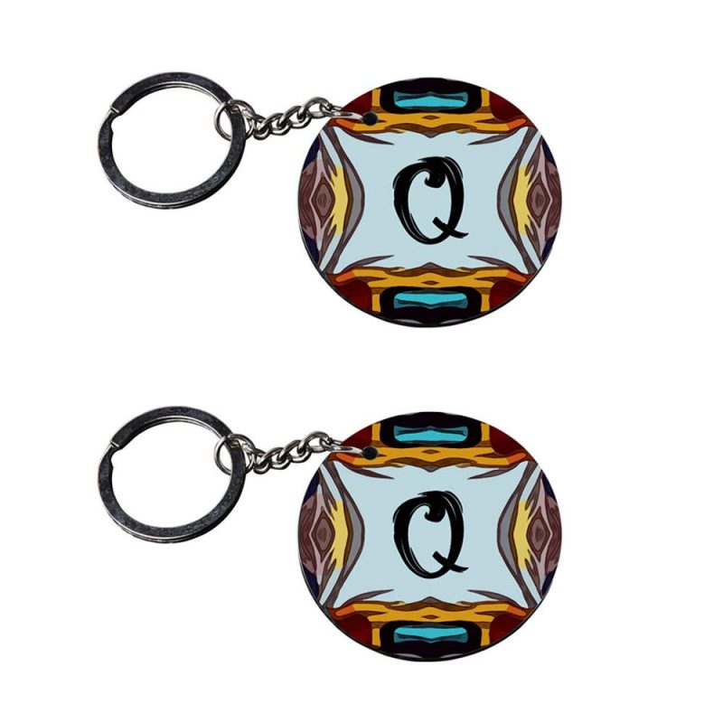 Round Alphabet Q Printed Keychain