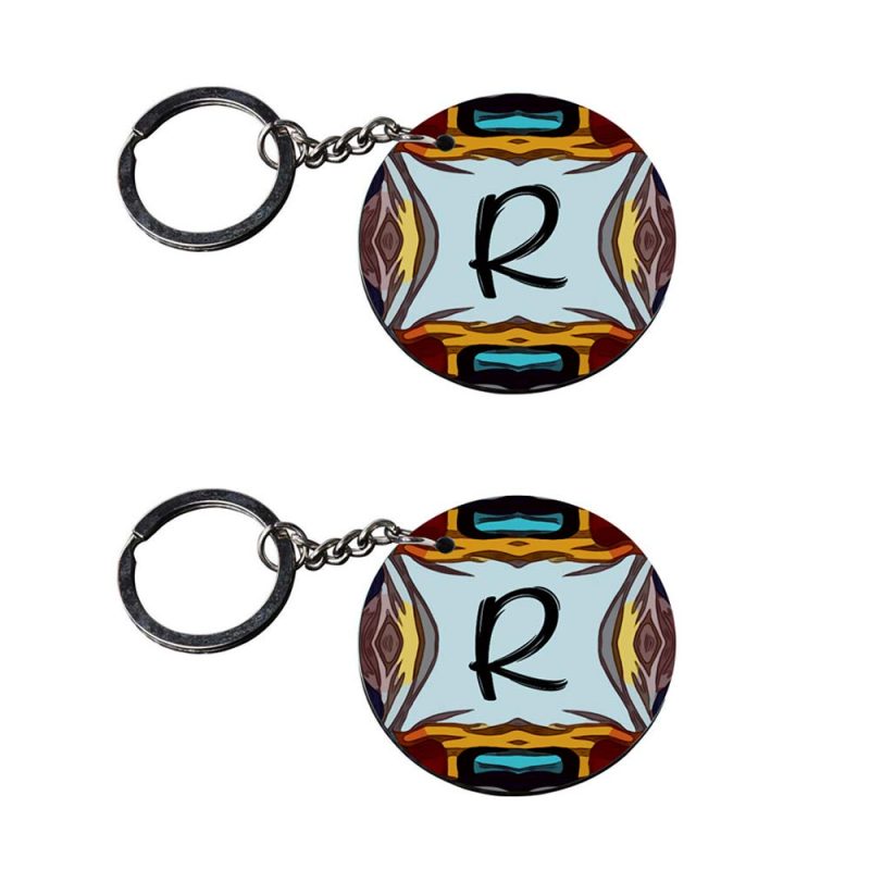 Round Letter R Patterned Keychain