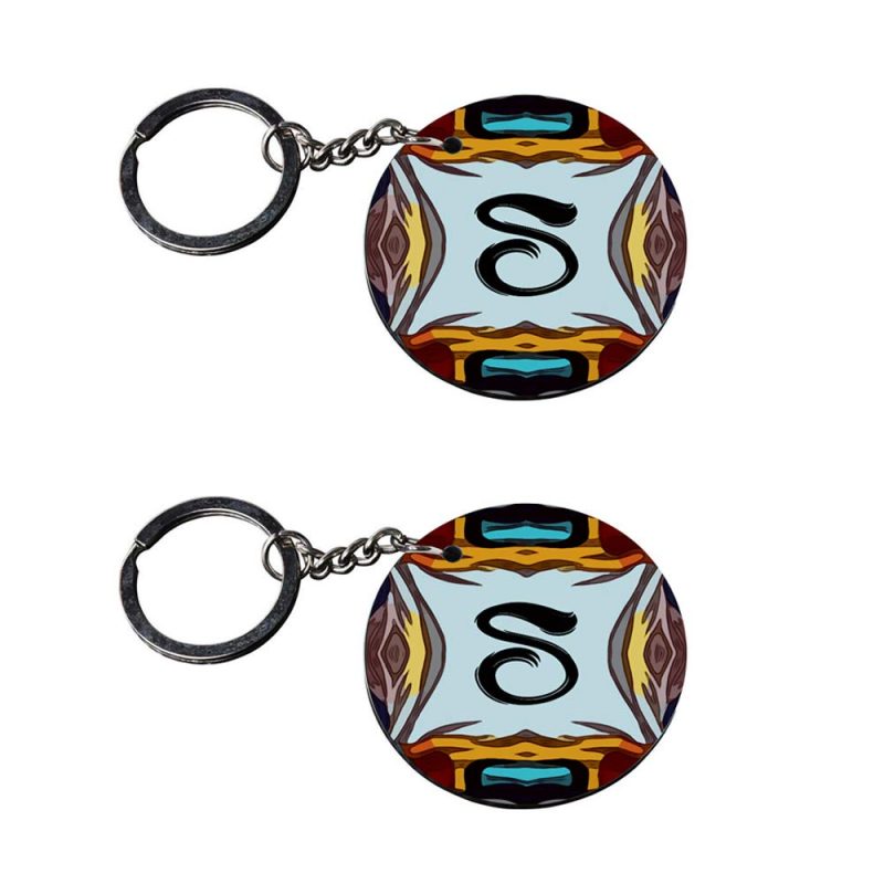 Crafty Worth | Alphabet S keychain | 1 keychain customized keychain with photo Printed Wooden Keychain| Circle Shape Set of 2 keyrings 2x2 inch