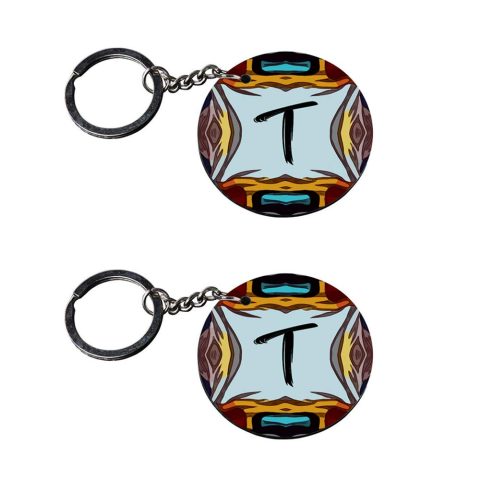 Crafty Worth | Alphabet T keychain | keychain 20 rupees customized keychain with photo Printed Wooden Keychain| Circle Shape Set of 2 keyrings 2×2 inch