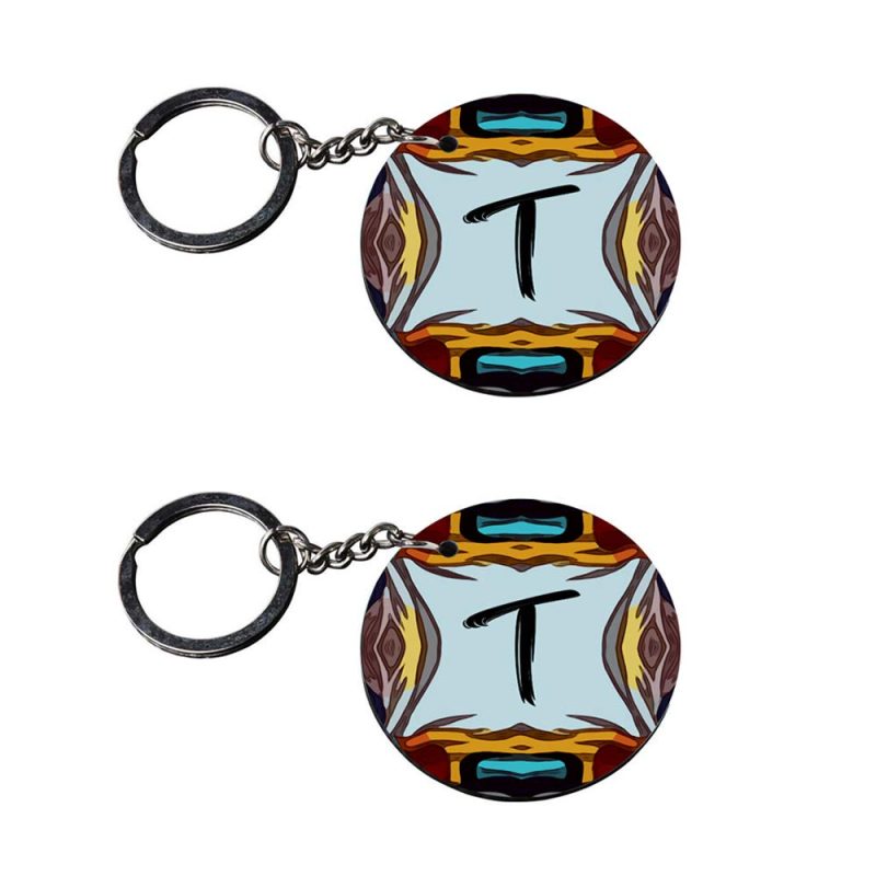 Alphabet T Round Printed Keychain