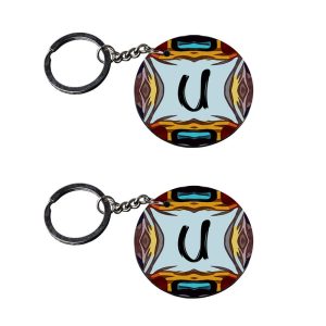 | Alphabet U keychain | keychain 220 customized keychain with photo Printed Wooden Keychain| Circle Shape Set of 2 keyrings 2