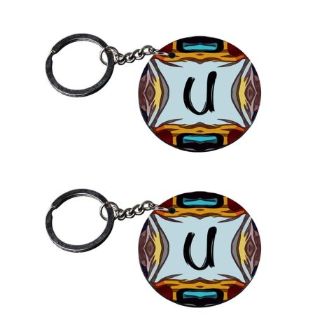 Crafty Worth | Alphabet U keychain | keychain 220 customized keychain with photo Printed Wooden Keychain| Circle Shape Set of 2 keyrings 2×2 inch
