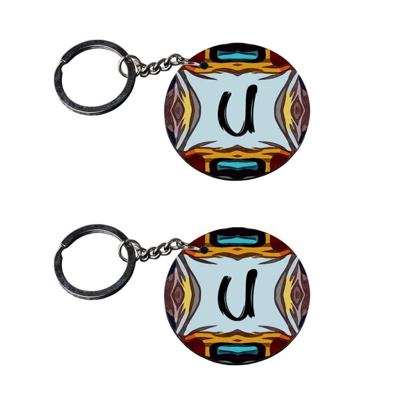 Letter U Round Bike Keychain