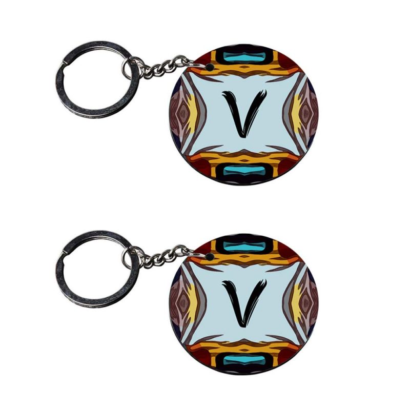 Alphabet V Round Printed Keychain