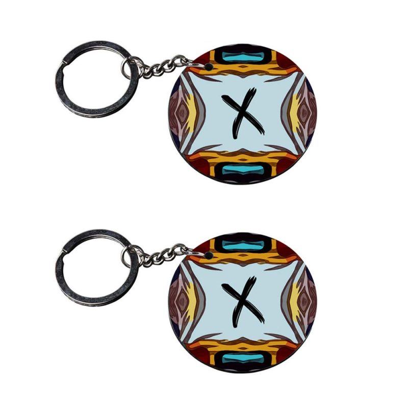 Alphabet X Round Printed Keychain