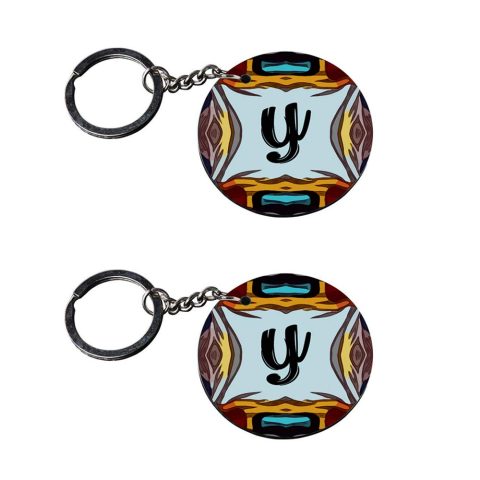 Crafty Worth | Alphabet Y keychain | 2 keychain customized keychain with photo Printed Wooden Keychain| Circle Shape Set of 2 keyrings 2×2 inch