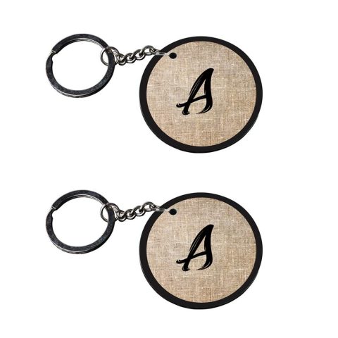 Crafty Worth | Alphabet A keychain | keychain 3d customized keychain with photo Printed Wooden Keychain| Circle Shape Set of 2 keyrings 2×2 inch
