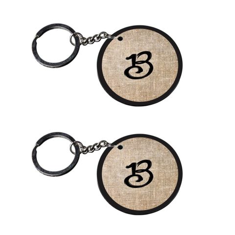 Crafty Worth | Alphabet B keychain | keychain 3d printed customized keychain with photo Printed Wooden Keychain| Circle Shape Set of 2 keyrings 2×2 inch