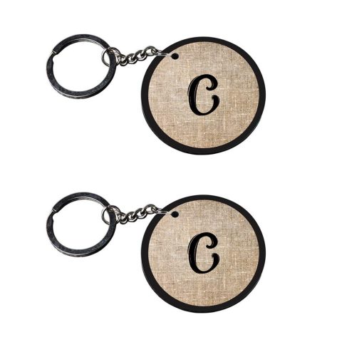 Crafty Worth | Alphabet C keychain | keychain 3d laser photo edit customized keychain with photo Printed Wooden Keychain| Circle Shape Set of 2 keyrings 2×2 inch