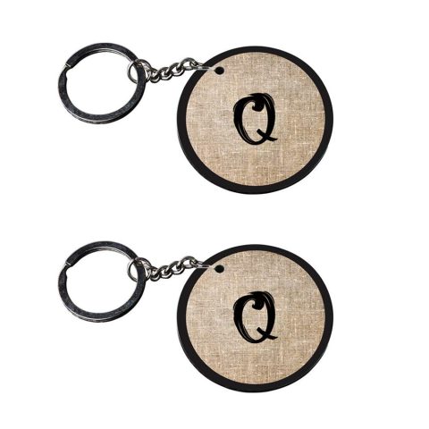 Crafty Worth | Alphabet Q keychain | keychain 50 rs customized keychain with photo Printed Wooden Keychain| Circle Shape Set of 2 keyrings 2×2 inch