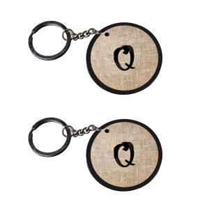 | Alphabet Q keychain | keychain 50 rs customized keychain with photo Printed Wooden Keychain| Circle Shape Set of 2 keyrings