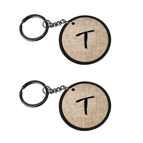 Crafty Worth | Alphabet T keychain | keychain 6 in 1 customized keychain with photo Printed Wooden Keychain| Circle Shape Set of 2 keyrings 2×2 inch