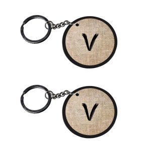 | Alphabet V keychain | keychain 60 customized keychain with photo Printed Wooden Keychain| Circle Shape Set of 2 keyrings 2x