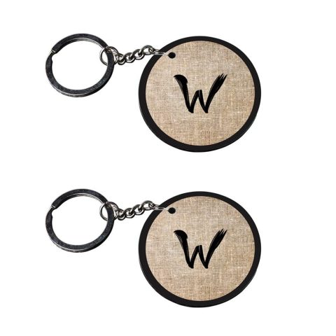 Crafty Worth | Alphabet W keychain | 6 in 1 keychain customized keychain with photo Printed Wooden Keychain| Circle Shape Set of 2 keyrings 2×2 inch