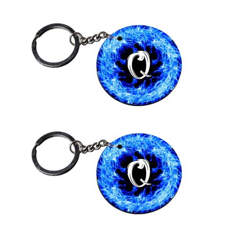 Crafty Worth | Alphabet Q keychain | keychain for men customized keychain with photo Printed Wooden Keychain| Circle Shape Set of 2 keyrings 2×2 inch